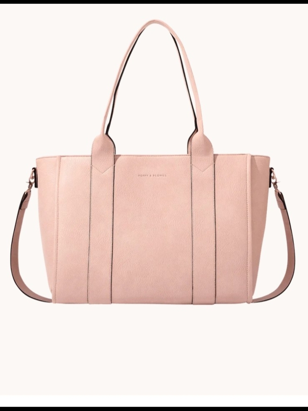 Poppy & Peonies Blush Pink Structured Laptop Tote with Detachable Strap
